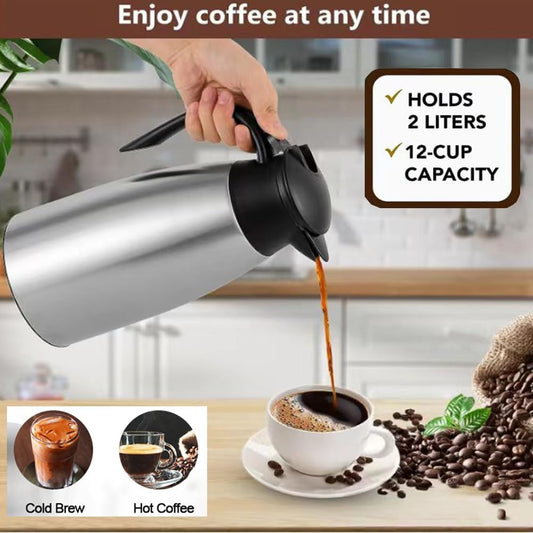 Thermal Coffee Carafe 70 oz / 2L Insulated Stainless Steel, Coffee Carafes Double Walled Vacuum Pot Flask - Hot Beverage Dispenser/Water, Tea - Keep 12/24 Hours Hot/Cold (Silver)