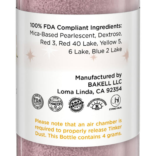 Bakell - Rose Gold Tinker Dust (4g, 1x Mini Spray Pump) Edible Glitter for Food, Desserts, and Beverages!