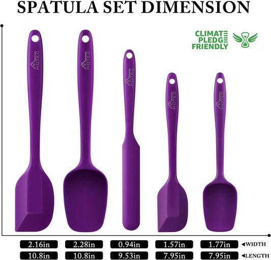 HOTEC 600℉ Heat Resistant BPA-Free Silicone Rubber Spatula Set for Baking, Cooking, and Mixing Non Stick Dishwasher Safe, Purple Set of 5