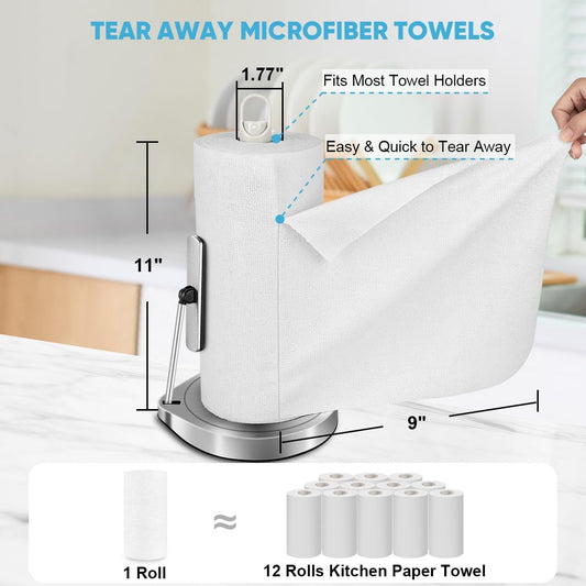 AIDEA Microfiber Cleaning Cloth Roll, White Shop Towels 55 Sheets Washable, Microfiber Towels for Cars, White Rags Reusable Paper Towel for Automotive, Workshop, House, Kitchen, Cleaning Supplies11ร9"