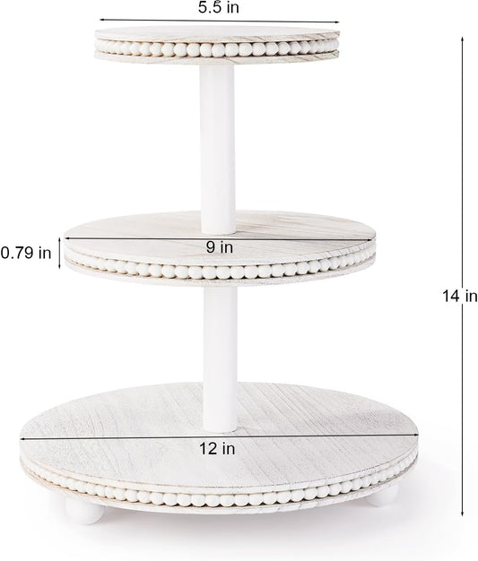 3 Tier Cupcake Stand Round,Wood Cupcake Stand with Beads,Tiered Cake Stand for 24 Cupcakes,Dessert Display Stand,Cupcake Tower for Party, Wedding, Birthday, Home Decor
