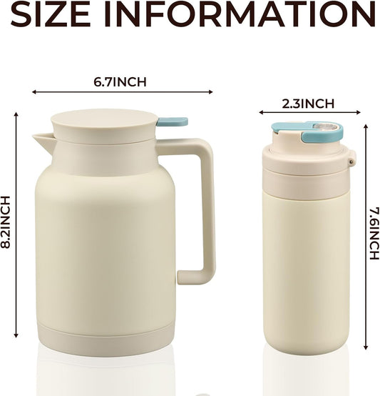 2 Pack 49oz Thermal Coffee Carafe and 15oz Insulated Water Bottle, Stainless Steel Vacuum Thermal Carafes and Water Bottle for Keeping Coffee, Tea, Water - Keep 12 Hours Hot, 24 Hours Cold
