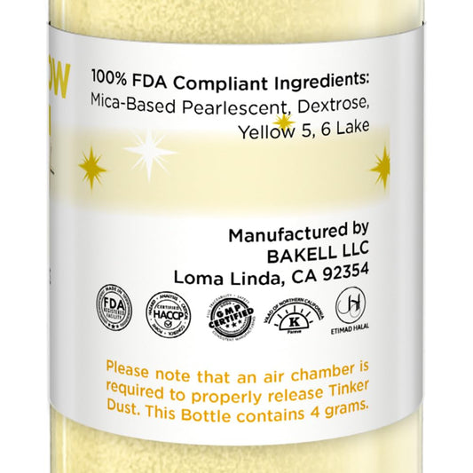 Bakell - Sunflower Yellow Tinker Dust (4g, 1x Mini Spray Pump) Edible Glitter for Food, Desserts, and Beverages!
