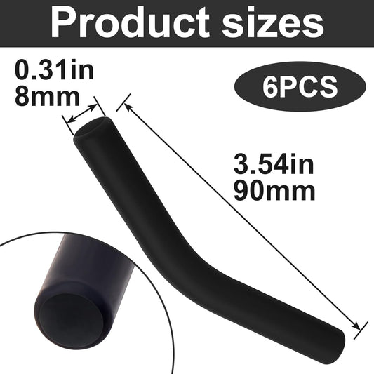 6pcs Food-Grade Silicone Straw Tips, Reusable Metal Straw Elbows Tips, Temperature Resistant Rubber Straw Covers Replacement Tip for 5/16" Stainless Steel Straws - Black