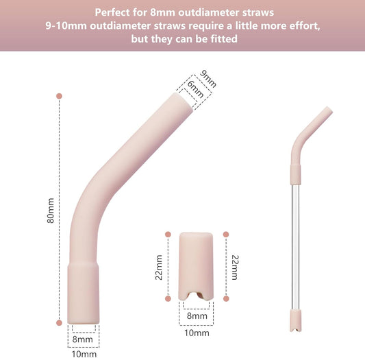 18 Pcs 8mm Silicone Straw Tips and Pedestals Reusable Food Grade Rubber Straw Tips for Metal Straws Replacement Flex Elbow Silicone Straw Covers for Stanley Cup Tumbler Fit for 8-10mm Diameter Straws