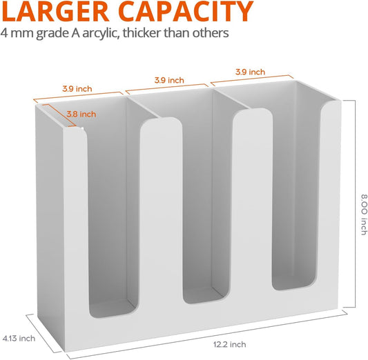 Richboom Acrylic Coffee Cup and Lid Storage Organizer Holder, 3 Compartments, White