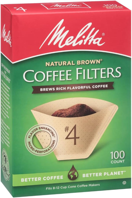 Melitta #4 Cone Coffee Filters, Natural Brown, 100 Count, Pack of 6