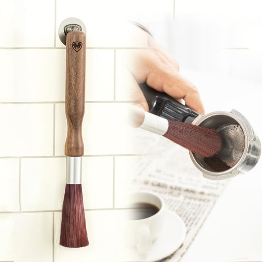 MAGNET Professional Coffee Grinder Cleaning Brush Coffee Brush Handling Accessory Tool Walnut Brush Handle Synthetic Bristle with magnetic snap for Camping Home Kitchen Barista