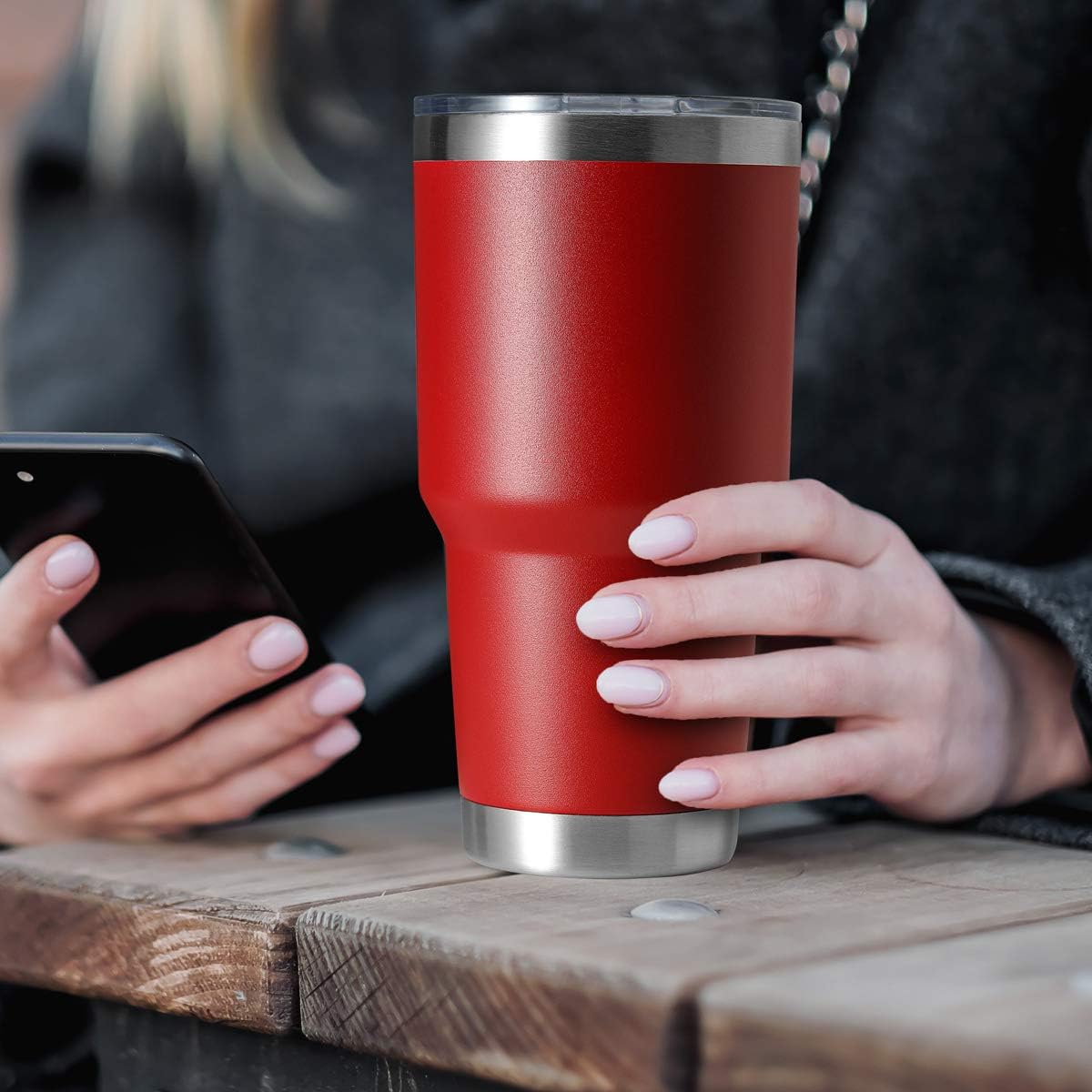 HASLE OUTFITTERS 30oz Stainless Steel Tumbler, Double Wall Vacuum Insulated Travel Mug Tumbler, Durable Insulated Coffee Mug, Gift Box Set (Red, 4)