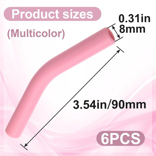 6pcs Food-Grade Silicone Metal Straw Tips, Reusable Flex Elbow Straws Cover Replacement Tips, Soft Straw Toppers Kits for 8 mm Stainless Steel Metal Straws - 6 Colors