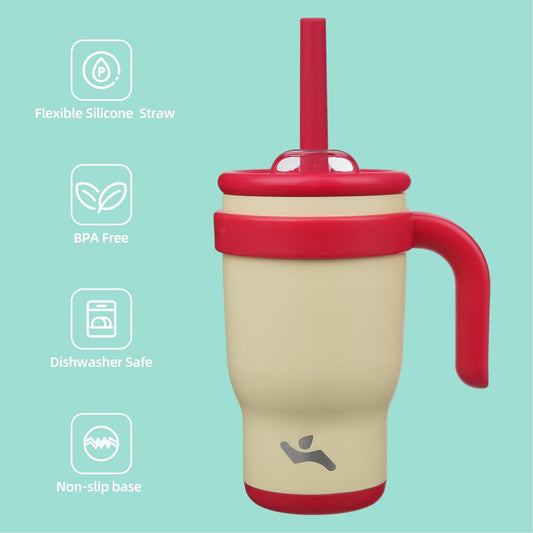 14 oz Tumbler with Side Handle, Insulated Water Bottle with Straw and 2 in 1 Lid, Stainless Steel Cup Travel Coffee Mug for Sports Office Gym,Cream
