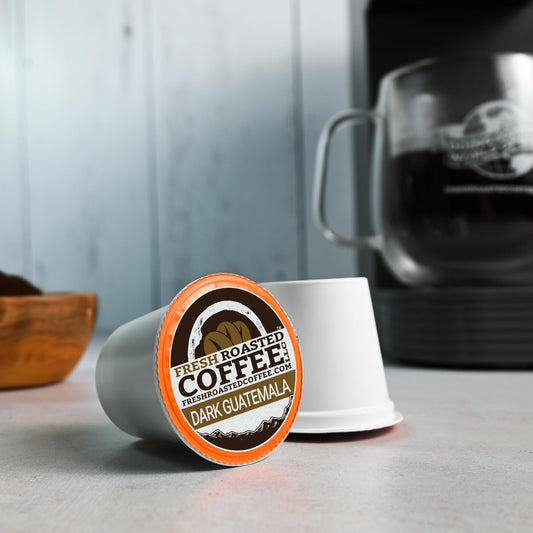 Fresh Roasted Coffee, Dark Guatemala Huehuetenango, Dark Roast, 24 Pods for K Cup Brewers