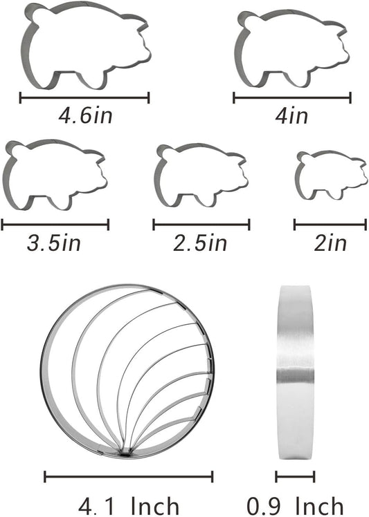 Concha Cutter Mexican bread mold with 5 sizes of pig biscuit cutting machine set, Concha Stamp double-sided mold for baking biscuits (Single sided mold+5 pigs)