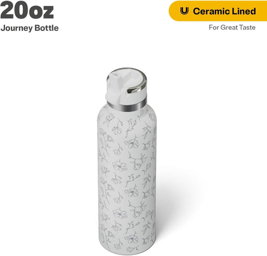 RTIC 20oz Journey Bottle Metal Stainless Steel Vacuum Insulated, BPA Free, Reusable, for Water, Hot and Cold Drinks, Travel, Sports, Camping, White Magnolias