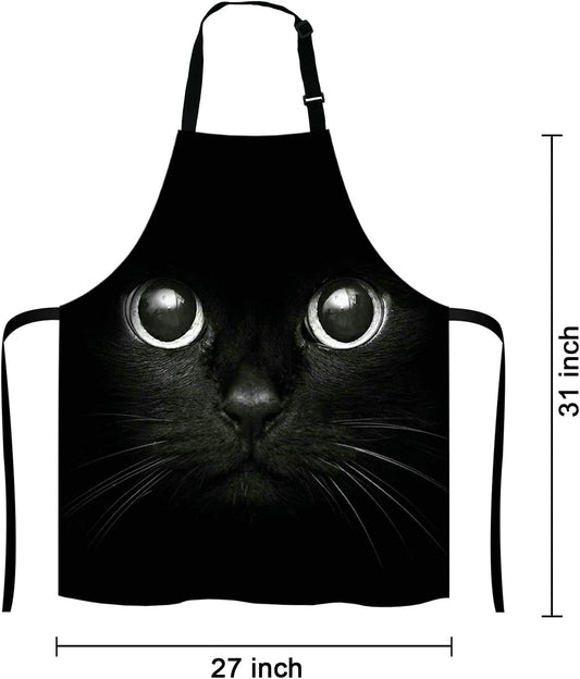 Black Cat Face Kitchen Cooking BBQ Chef Apron,Funny Apron for Men, Women - Dad Presents, Presents for Men - Birthday, Mothers Day Presents for Mom, Wife, Husband, Brother, Friends