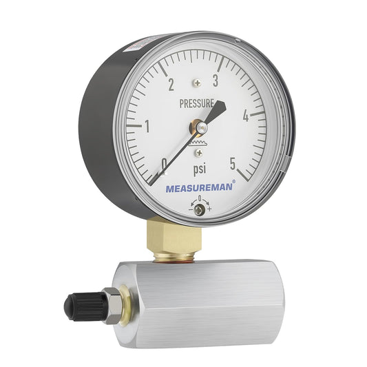 MEASUREMAN Diaphragm Type Capsule Low Pressure Gauge with Valve,3/4" FNPT Connection, 2-1/2" Dial, Adjustable, 0-5Psi