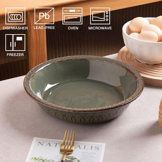 Sweejar Ceramic Pie Pan - Round Baking Dish, Non-Stick for Quiche, Tart, Cake, Pumpkin Pie & Pot Pies (Gray, 10 Inches)