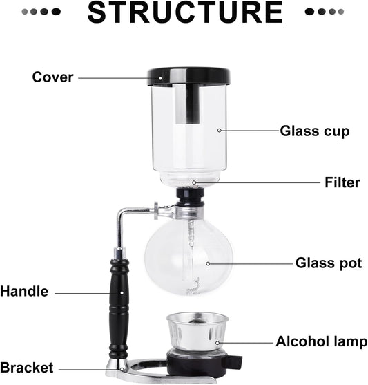 YUCHENGTECH Syphon Coffee Maker Tabletop Glass Siphon Pot Glass Technica Siphon Vacuum Coffee Maker(3 Cups(360ml))