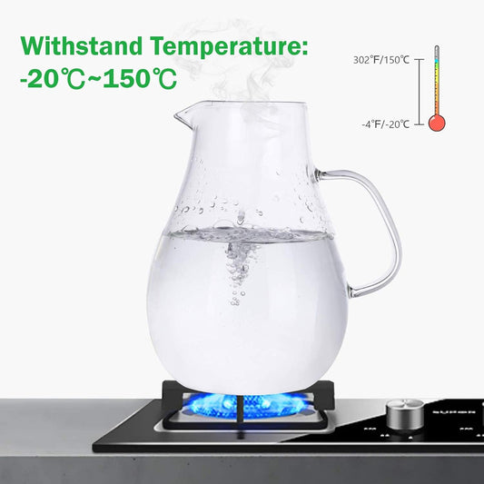 88OZ Glass pitcher with lid and Spout,High Heat Resistance Pitcher water jug for Hot/Cold Water & Iced Tea Wine Coffee Milk and Juice Beverage Carafe with Ice Tray (2.6L)