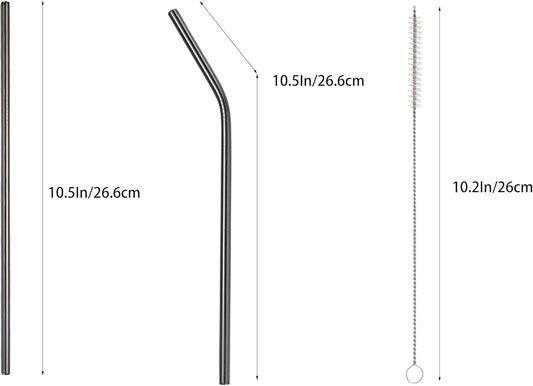 10 Pcs Stainless Steel Straws, Reusable Drinking Straws, 5 Straight + 5 Bent Metal Straws Set With 2 Pcs Cleaning Brushes (Black, 10.5 Inch)