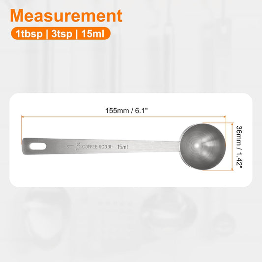 HARFINGTON 2pcs Coffee Scoop Spoon 1tbsp (3tsp, 15ml) 304 Stainless Steel Long Handle Teaspoon/Tablespoon Measuring Spoons Scoops for Tea Sugar Kitchen, Silver