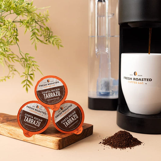 Fresh Roasted Coffee, Costa Rica Tarrazu, Medium Roast, 96 Pods for K Cup Brewers