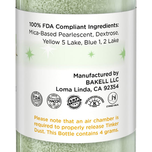 Bakell - Soft Green Tinker Dust (4g, 1x Mini Spray Pump) Edible Glitter for Food, Desserts, and Beverages!