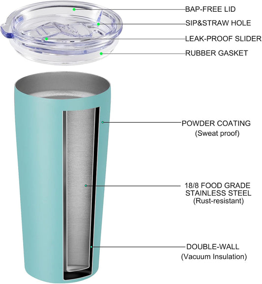 VEGOND 20oz Tumbler Bulk with Lid and Straw 12 Pack, Stainless Steel Vacuum Insulated Tumbler, Double Wall Coffee Cup Travel Mug, River Green