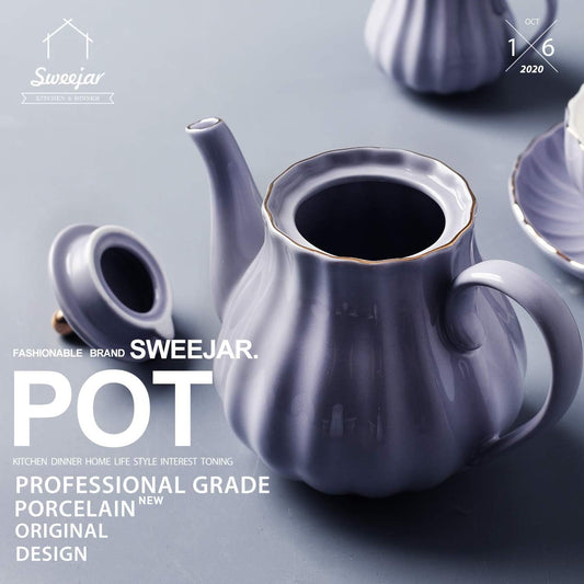 Sweejar Royal Teapot, Ceramic Tea Pot with Removable Stainless Steel Infuser, Blooming & Loose Leaf Teapot - 28 Ounce(Purple)