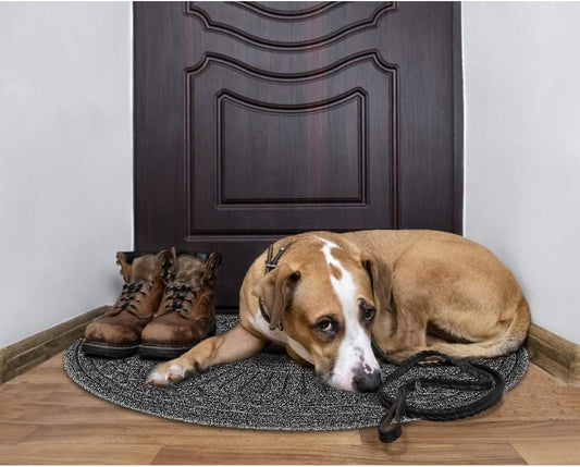 Mibao Door Mat Outdoor Indoor, 23.5" x 35.5", Half Round Door Mats, Non-Slip Front Door Mats Outdoor, Dirt Trapper Welcome Mats for Front Door, Back Door, Shoe Scraper, Grey