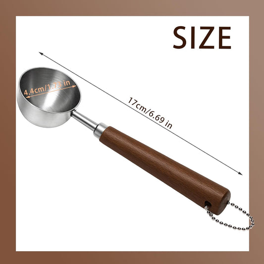 2PCS Vintage Coffee Measuring Spoon, 30ml/10g Capacity coffee scoop for ground coffee、Coffee Beans And Tea,304 Stainless Steel coffee spoons with long Wooden Handle(Silver)