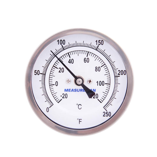 MEASUREMAN Fully Stainless Steel Pot, Kettle, Brewing Bimetal Thermometer, 3" Dial, 2-1/2" Stem, 0-250 deg F/-20-120 deg C, -1% Accuracy, Adjustable, 1/2" NPT Back Mount (2 Pack)