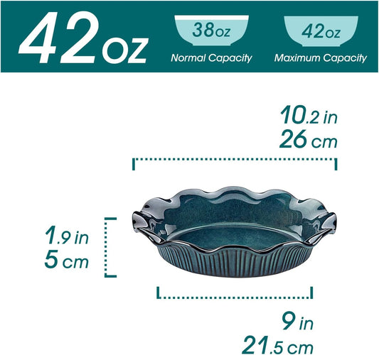 vancasso Stern Ceramic Pie Pan, 9 inch Pie Pans with Ruffled Edge, Deep Pie Dishes for Baking, Round Pie Plates for Apple, Quiche, Pot Pies, Tart, Oven & Dishwasher Safe, Set of 2, Green