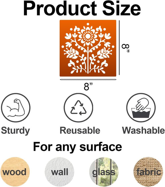 Talavera Stencil Reusable Tile Stencil 8inch Floral Folk Mexican Stencils for Painting on Wall Floor Furniture Wood Home Decor