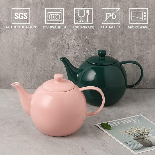 Sweejar Porcelain Teapot with Removable Stainless Steel Infuser,Microwave & Dishwasher Safe Tea Pots for Loose Tea,Tea Infuser Pots for Chrismas Women Gift (40oz Jade)