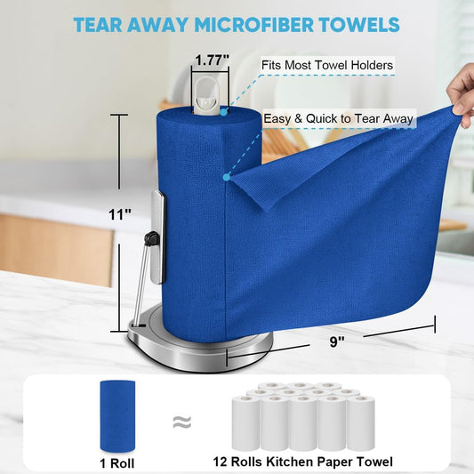 AIDEA Microfiber Cleaning Cloth 165 Sheets 3 Roll, Microfiber Towels for Cars, Shop Rags Washable, Cleaning Rags Reusable Paper Towels for Automotive, House, Cleaning Supplies 11ร9" Dark Blue