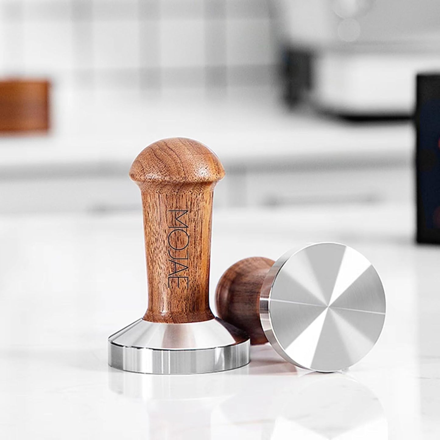 MOJAE 51mm Espresso Tamper, Coffee Tamper, Espresso Press Tool with 304 Stainless Steel Flat Base and Wooden Handle for Barista Espresso Machines, Fits for 51mm Portafilter