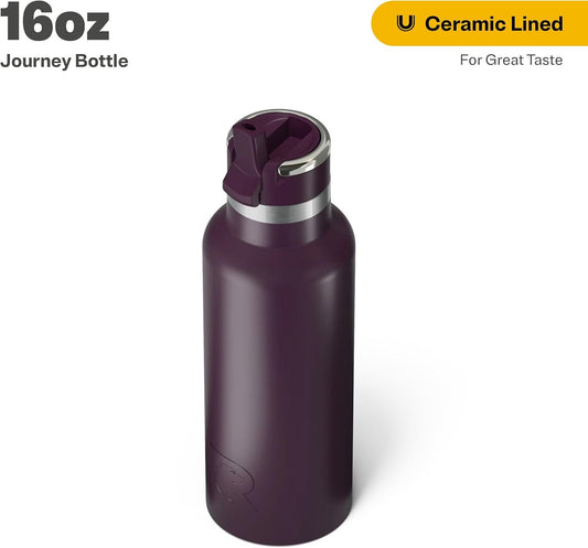 RTIC 16oz Journey Bottle Metal Stainless Steel Vacuum Insulated, BPA Free, Reusable, for Water, Hot and Cold Drinks, Travel, Sports, Camping, Plum
