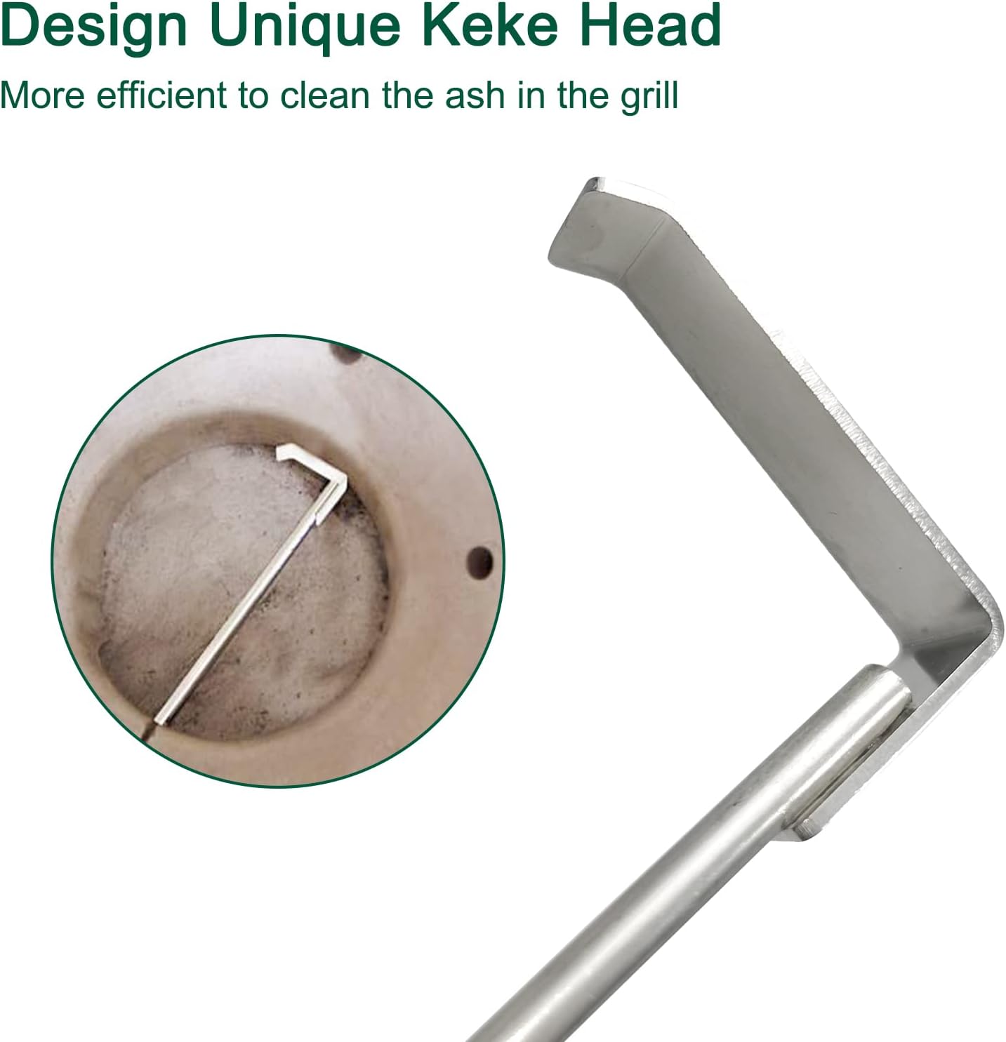 26.5" BBQ Ash Tool Poker Rake, Charcoal and Grill Cleaning Ash Tools for Big Green Egg, Kamado Joe and Other Charcoal Grills Corner Cleaner Accessories