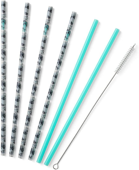 Swig Life Reusable Straws Incognito Camo + Aqua Tall Straw Set & Cleaning Brush, Each Straw is 10.25 inch Long (Fits Swig Life 20oz Tumblers, 22oz, and 32oz Tumblers)