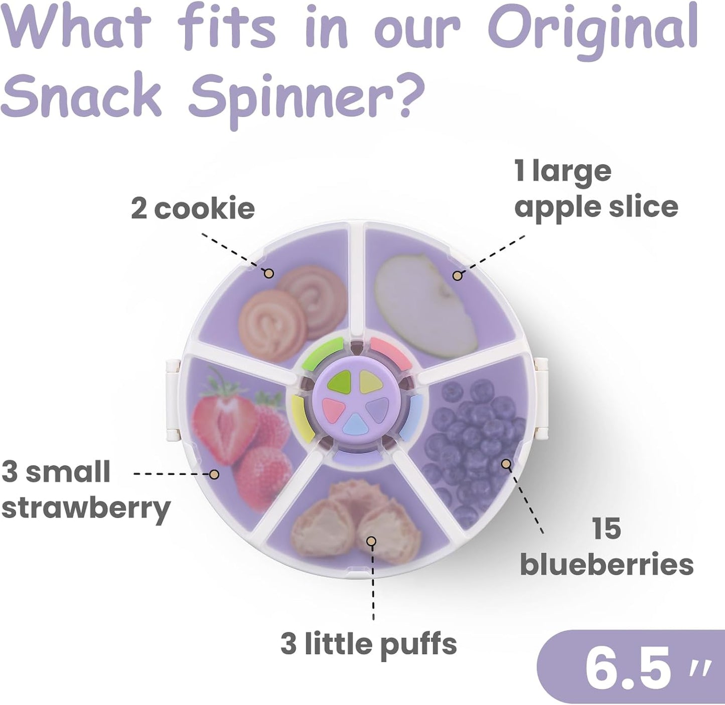 Kids' Rotating Snack Container Set – 2-Pack, Includes 1 Rotating Snack Container & 1 Round Sectioned Snack Box, BPA-Free, Dishwasher Safe, Perfect for Travel-Purple