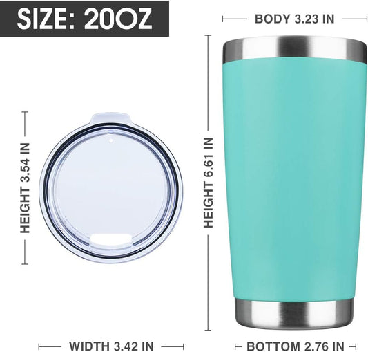 20oz Tumbler Bulk Stainless Steel Vacuum Insulated Tumblers with Lid Double Wall Travel Mug, Powder Coated Coffee Cup, Suitable for Ice Drinks and Hot Beverage (Light blue 6pack)