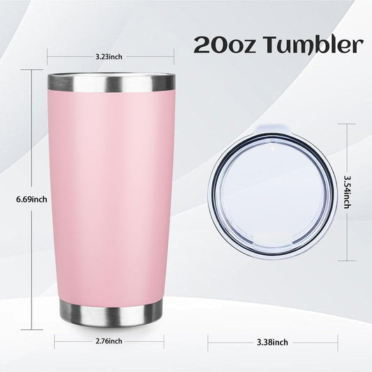 StarSpeed 20oz Tumbler Bulk with Lid, Stainless Steel Insulated Tumblers Double Wall Vacuum Insulated Travel Mug, Powder Coated Coffee Cups for Hot and Cold Drinks(Lght Pink,6)