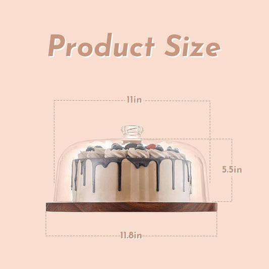 Acacia Wood Cake Stand with Acrylic Dome Lid, Cake Holder with Lid, Dessert Display Stand with Dome Cover, Charcuterie Boards for Cheese, Chips, Fruit, Cake Board, Cake Plate for Party, Wedding