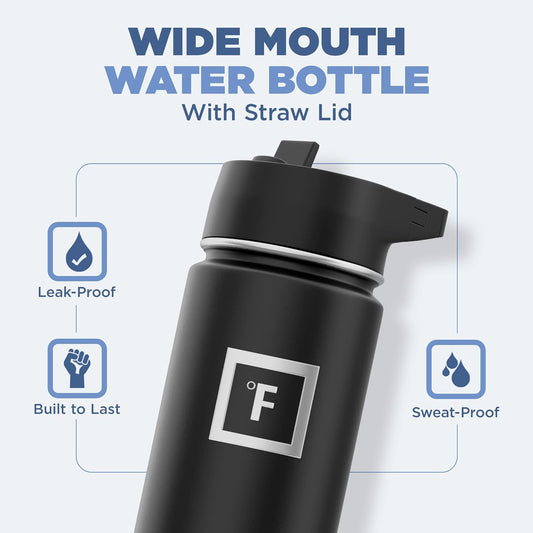 IRON °FLASK Camping & Hiking Hydration Flask with 3 Lids - Stainless Steel, Double Walled & Vacuum Insulated Water Bottle - Leak Proof & BPA Free (Aurora, Straw - 22 oz)