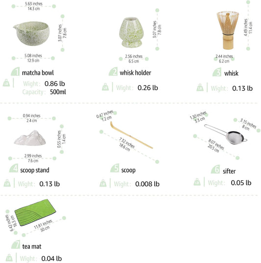 Inmorven Matcha Whisk Set, 7 Pcs Matcha Kit Includes Matcha Bowl, Whisk & Holder, Bamboo Scoop, Scoop Rest, Sifter & Tea Towell - Japanese Tea Tools For Ceremony Gift