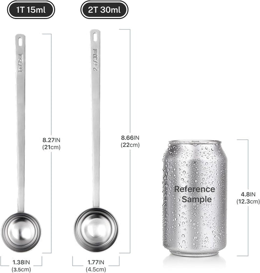 2Pcs Coffee Scoop Spoon - 1 Tbsp (15ml) & 2 Tbsp (30ml) Measuring Tablespoon - Stainless Steel Coffee Measuring Spoon - Long Handle Measuring Spoons for Ground Coffee, Loose Tea and Powder
