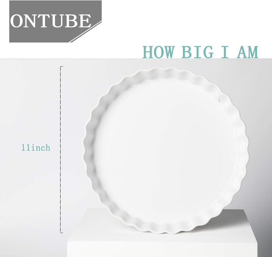 ONTUBE Pie Pans- 11 Inches Ceramic Quiche Pans, Round Pie Tins for Baking,Oven Saf (White,1 Pieces)