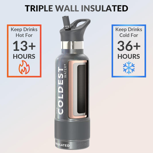 Coldest Insulated Water Bottle with Straw Lid - Stainless Steel Metal Insulated Bottle for Men & Women (Stardust Glitter, 21 oz)