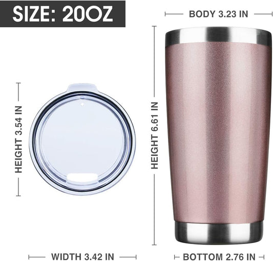 20oz Tumbler Bulk Stainless Steel Vacuum Insulated Tumblers with Lid Double Wall Travel Mug, Powder Coated Coffee Cup, Suitable for Ice Drinks and Hot Beverage (Rose gold 6pack)